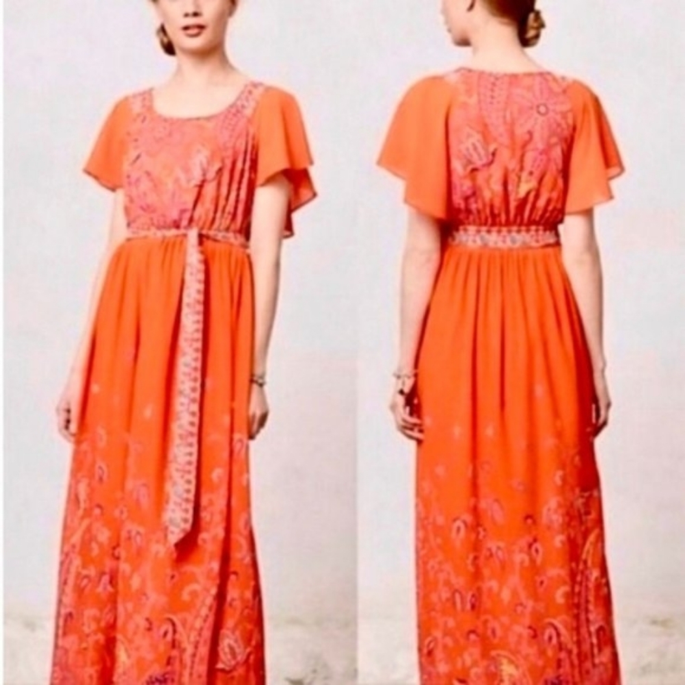 💘 Anthropologie Maeve NWOT blushed paisley Boho maxi floral cape dress, 00P - Picture 2 of 7